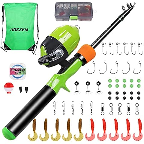 Hozzen Kids Fishing Pole, 59PCS Kids Fishing Kit, Portable Telescopic Fishing Rod and Reel Combos Full Kits, Gift for 3-10 Years Kids Cover