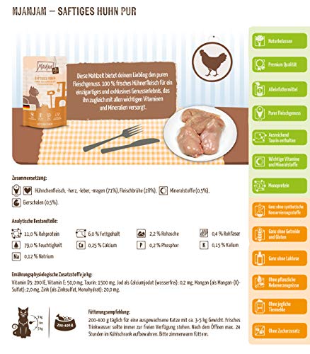 MjAMjAM - Premium Nassfutter für Katzen - Quetschie - Pure - Hühnchen, 12er Pack (12 x 125 g) & Premium Nassfutter für Katzen - Quetschie - saftiges Huhn an leckeren Möhrchen, 12er Pack (12 x 125 g)