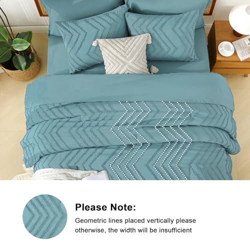 Image of Litanika Oversized King Size Comforter Set with Sheets Grayish Teal - 7 Pieces Bed in a Bag Oversized King Boho Tufted Complete Bedding Sets with Comforter, Sheets, Pillowcases & Shams