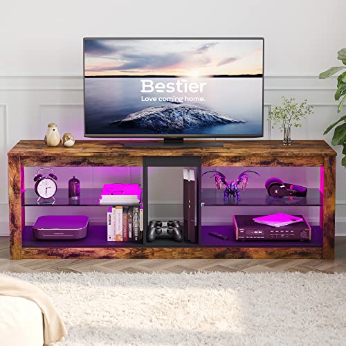 Bestier RGB TV Stand for 65+ Gaming Entertainment Center Gaming LED TV Media Console Table (Wood Brown) - Image 3