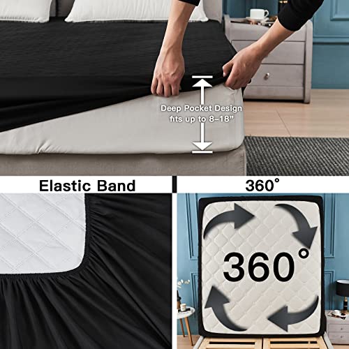 Mecerock Mattress Protector, Quilted Fitted Style Queen Mattress Protector Waterproof With Deep Pocket 18 Inches, Washable Queen Size Waterproof Mattress Protector, Black Queen Bed Mattress Cover #TOP5