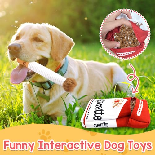 Luyuttn 3Pcs Giggle Zigaretten-Hundespielzeug, quietschendes Hundespielzeug, Lustiges Interaktives Plüsch mit Einer Box, Interaktives Spielzeug für kleine, mittelgroße und große Hunde