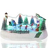 Christmas Village Houses, Polyresin Christmas Village Ice Skating Rink & Colorful Warm LED Lights & 8 Songs,Battery Operated, Indoor Christmas Decor,Gift for Village Collection Lovers 7.8 H