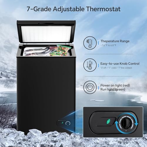 Kismile 3.5 Cubic Feet Chest Freezer with 2 Removable Baskets Free Standing Top Open Door Compact Deep Freezer with Adjustable Temperature for Home/Kitchen/Office/Bar (3.5 Cubic Feet, Black) on Fridge.com