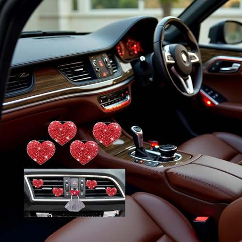Image of 5 Pcs Bling Red Hearts Air Vent Clips, Heart Shape Crystal Car Air Vent Clip Charm Car Air Fresheners for Women Rhinestone Diffuser Vent Clip Cute Decor Bling Cars Accessories,Interior Accessories
