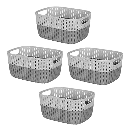 Image of Simplify 4 Pack 2 Tone Sailor Knot Plastic Storage Tote | Decorative Basket | Closet Organization | De-clutter | Accessories | Toys | Bathroom Organization | Medium | Grey/Grey