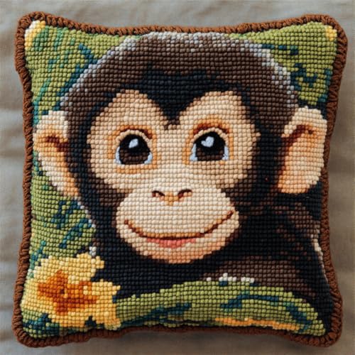 Point de croix coussin singe Henypt 50x50 canevas animal adulte débutant