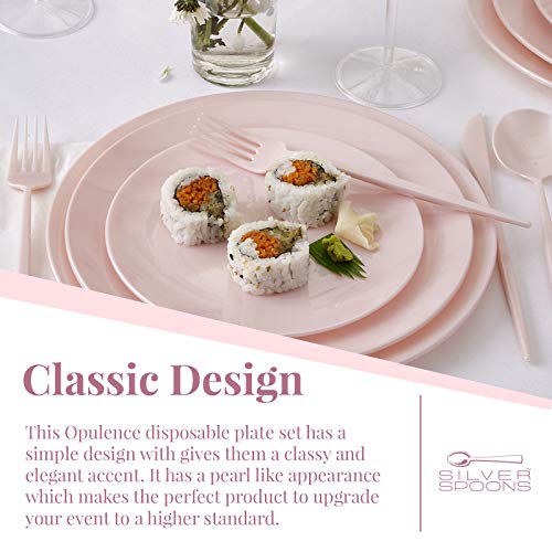 Modern Design Disposable Plastic Dinner Plates For Party (10 Pc) Heavy Duty Disposable Dinner Set 10.25”, Fine China Look Plastic Dishes, Great For Baby Showers, Weddings, Birthdays, And Events, Blush #TOP4