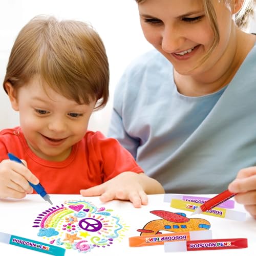 Hpbaggy Magisch Popcorn Stifte 12 Stück, Magischer Popcornstift 3D Aquarellstift, Magic Puffy Stifte, DIY Bubble Popcorn Drawing Pens, Zum Zeichnen, Grußkarten Gestalten