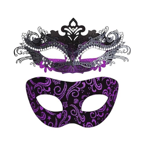 Generisch Pareja de media cara para fiestas de carnaval – Accesorio misterioso para disfraces de pareja en Halloween para adultos y adolescentes (púrpura, talla única)