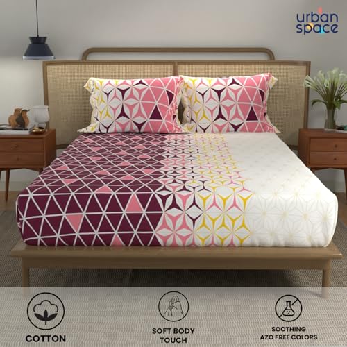 Image of Urban Space Divine 100% Cotton Bedsheet for Double Bed with 2 Pillow Covers, Double Bedsheet (Size 90 x 100 inches, Geometric Maroon)