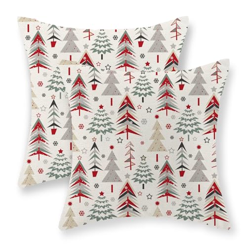 GOLIANDA Christmas Pillow Covers 22x22 Set of 2 Geometric Green Christmas Tree Pillowcase Decor Throw Pillows Winter Holiday Farmhouse Cushion Covers Decorations for Couch Home