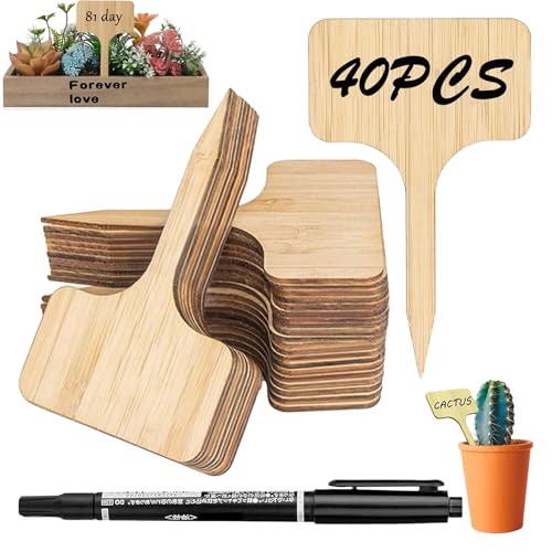 40 PCS Bamboo Plant Labels Plant Tags Plant Markers Potted Markers Marker Pen. Plant Tags are Used for Garden Potted Seed Vegetables Herb and Flower Outdoor (1PCS Marker Pen)
