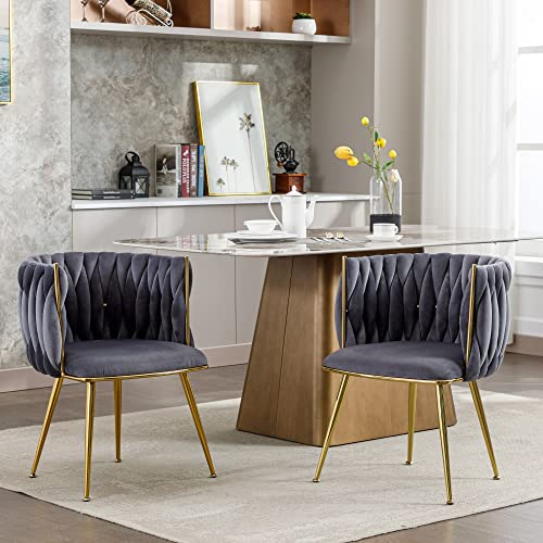 Kcc Velvet Dining Chairs Set Of 4, Gold Modern Dining Chair With Metal Legs, Woven Upholstered Dining Chairs For Dining Room, Kitchen, Vanity, Living Room (Dark Gray) #TOP7