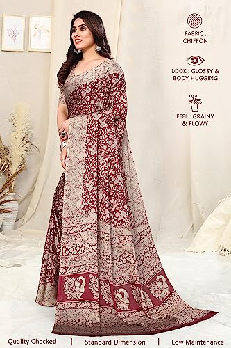 Image of MIRCHI FASHION Saree for Woman Chiffon Madhubani Print | Breathable Comfortable Printed Saree for Office and Regular Use (Available in 15 Designs)