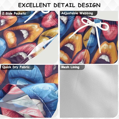 Swim Trunks Boys 8-10 Colorful Lips Art Pattern Swim Shorts with Liner Bathing Suit Swimsuit Teen Boy Swim Trunks,L4