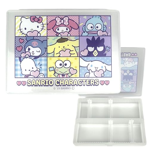 Organizador de comprimidos e acessórios de viagem com personagens Kawaii – Kitty, Cinnamo-Roll, Little Twin Stars e My Melody tamanho de bolso (compartimentos ajustáveis tipo divisória)