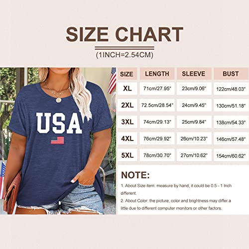 Plus Size Usa Flag Shirt For Women 4Th Of July American Flag Print Tee Tops Short Sleeve Patriotic T-Shirt Blouse #TOP5
