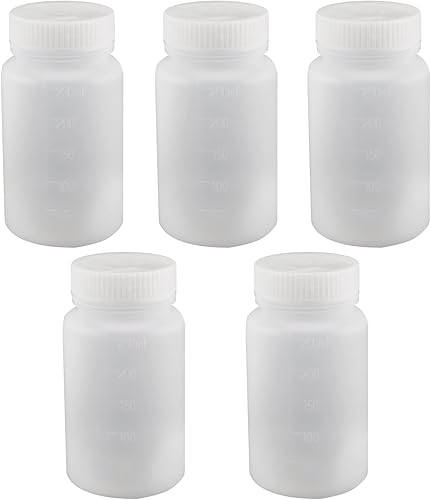 Bettomshin 5 botellas de plástico PE de 8.5 fl oz (grado alimenticio), botella de reactivo de laboratorio de boca ancha, recipiente de