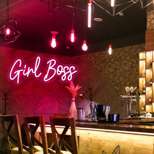 Image of Girl Boss Neon Sign For Baby Birthday Decorations, Pink USB Led Light Up Signs for Girls Bedroom, Girl Boss Office Decor, Neon Wall Art Gift For Boss (15.7x7in)