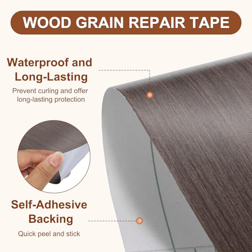 Image of MECCANIXITY Wood Grain Repair Tape, 2 Inch x 33 Feet Self Adhesive Wood Grain Tape Multi-Purpose Wallpaper Border Trim for Furniture Floors Windows Doors Tables Home DIY Projects, Dark Walnut