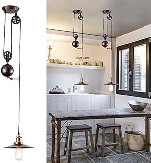 Industrial Retractable Pulley Pendant Light Oil Rubbed Bronze Finish, Vintage Design Ceiling Light for Bar, Pub, Restuaurant, Gallery, Cafe