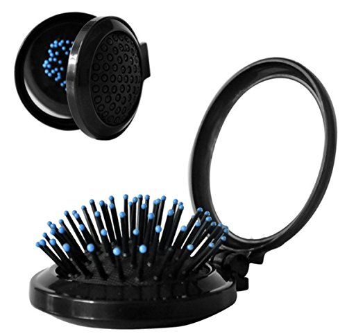 Wehous Travel Hair Brush or Comb with Mirror Brush Case Mini Travel Makeup Tool Black