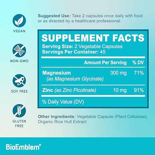 BioEmblem Magnesium Glycinate with Zinc 300mg – 90 Capsules — view 6