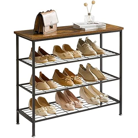 YMYNY Industrial Shoe Rack, 4-tiers Shoe Organizer for 9-12 Pairs of Shoes, for Entryway, Living Room, Hallway, Closet, 80x30x69.5 cm, Metal Frame, Easy Assembly, Rustic Brown, HTXJ004H Cover