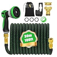 POPBULL 100 Fuß(30M) mit 10-Funktions-Düse, erweiterbarer Gartenschlauch, leichter und knickfreier flexibler Gartenschlauch, 3/4-Zoll-Armaturen aus massivem Messing und doppelter Latexkern