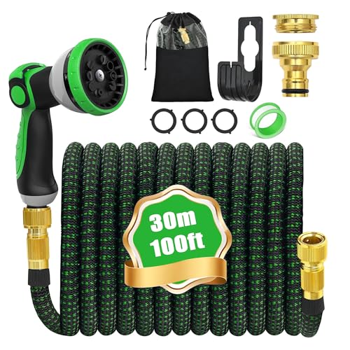 POPBULL 100 Fuß(30M) mit 10-Funktions-Düse, erweiterbarer Gartenschlauch, leichter und knickfreier flexibler Gartenschlauch, 3/4-Zoll-Armaturen aus...