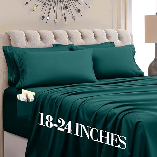 Image of Mocassi Luxury 4-Piece Sheet Set, Ultra Soft 1800 Premium Hotel Quality Microfiber Sheet Set, Fits Mattresses Up to 18 to 24 Inches Extra Deep Pocket - Breathable and Secure Fit, Twin, Marine Blue