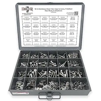 18-8 (304) Stainless Steel Hex Cap Screws Bolts Nuts Washers Assortment Kit - 574 Pcs!