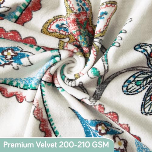 Image of HOKIPO Premium Printed Velvet Stretchable Dining Bench Slipcover, Beige Persian Garden (AR-5798-D9)