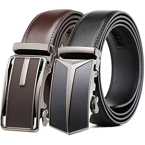 Founders & C Mens Belt 2 Pack,Leather Ratchet Click Belt Dress with Slide Buckle 1 3/8" in Gift Set Box- Size Adjustable (Ratchet Belt Black/Dark Brown, 40"-50" Waist Adjustable) Cover