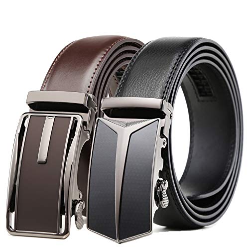 Founders & C Mens Belt 2 Pack,Leather Ratchet Click Belt Dress with Slide Buckle 1 3/8