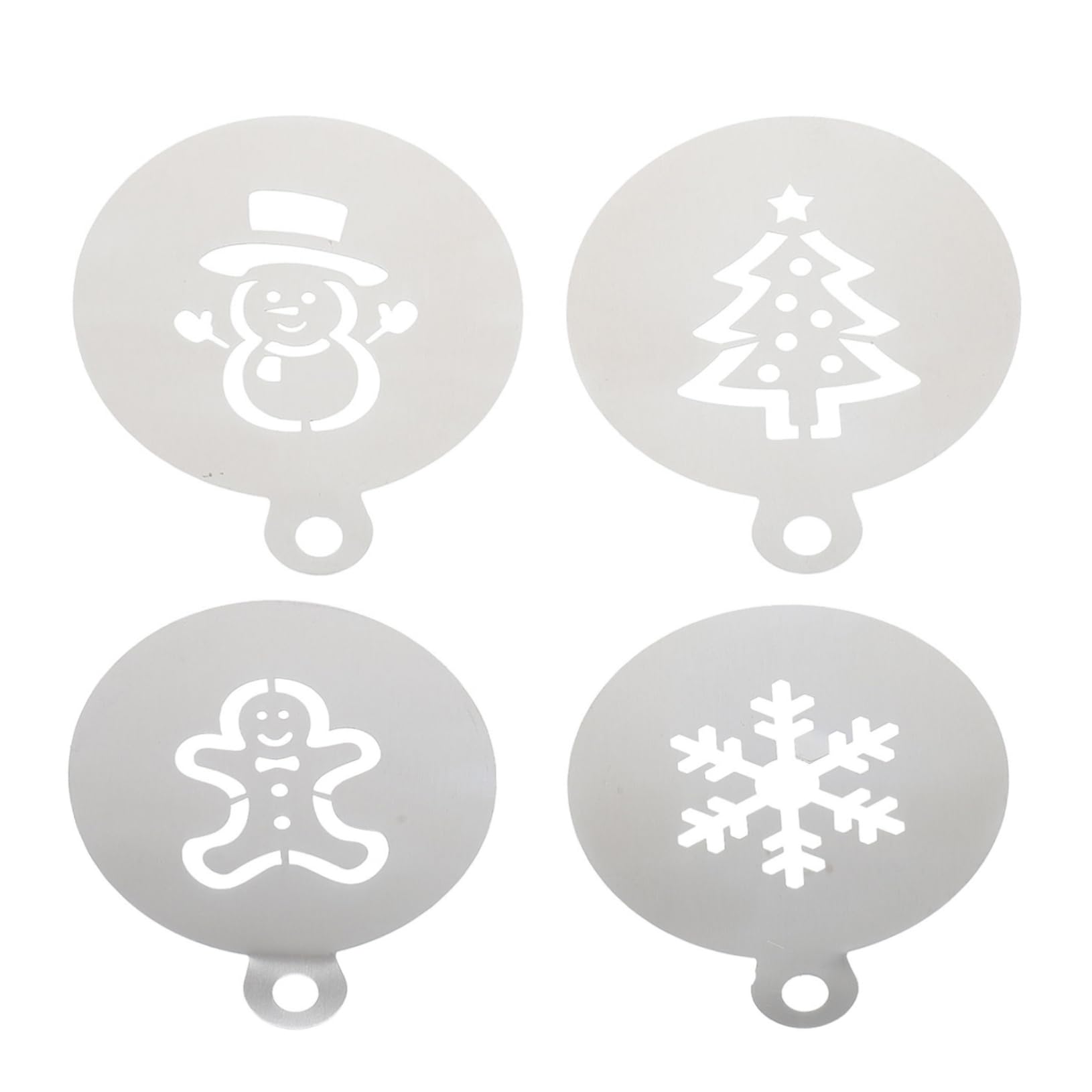 STOBAZA 4Pcs Christmas Cake Decorating Stencils Reusable Coffee Art Templates for Baking Includes Gingerbread Man Snowflake Snowman Christmas Tree Designs for Holiday