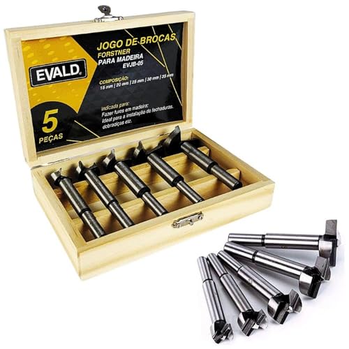 EVALD Jogo de Brocas Fortsner para Madeira de 15 a 35 MM Kit 5 Peças EVJB-05