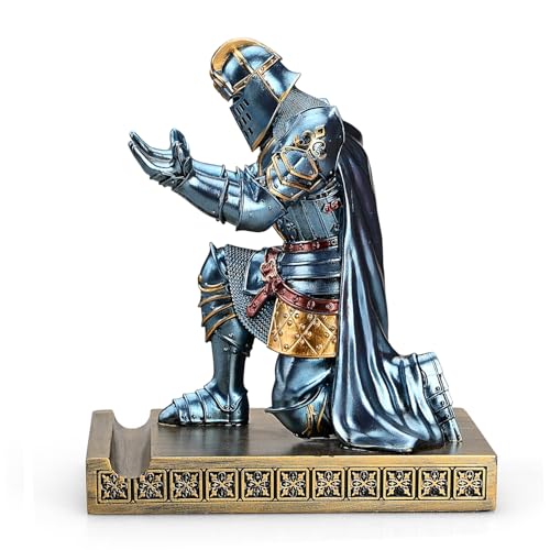HDMbigmi King's Guard Leader Knight Pen Holder Warrior Mobile Phone Holder Knight Statue Paperweight for Office Home (Blue) - Image 3