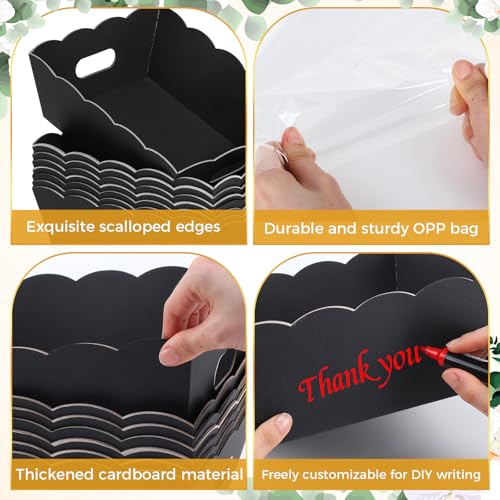 Image of Fuyoooo 8 Pack Black Basket for Gifts Empty to Fill, 10 inch x 8 inch Thick Sturdy Kraft Scalloped Edge Gift Basket with Handle, 8 Wrap Bag 8 Bow 16 Tissue Paper for Christmas Wedding Birthday Wrapping Gift