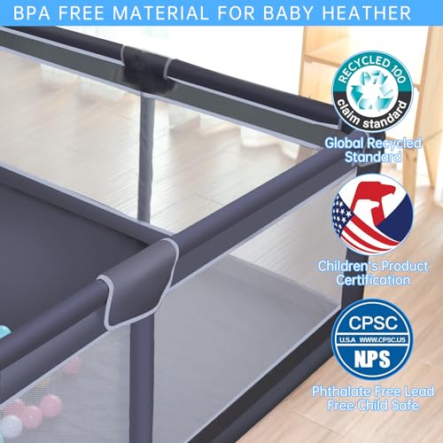 XVISHX Baby Playpen, 50 x 50 inch Baby Playard, Playpen for Babies and Toddlers, Baby Fence play Pen for Indoor & Outdoor, with Soft Breathable Mesh,No Gaps Playpen for Babies, Grey - Thumbnail 4