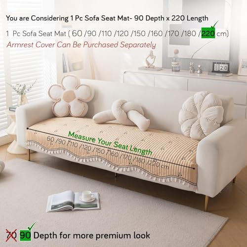 Image of HOKIPO Premium Dutch Velvet Sofa Cover Mat with Frill for 1 /2 /3 Seater and L Shape Sofa. Make Your Own Sofa Cover Set, Mat Length 90(D) x 220(L) cm, Caramel Beige (NEW-AR-5741-BGE)