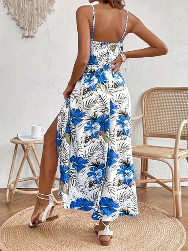 Image of Women's Hawaiian Maxi Dresses Summer Sun Floral Sleeveless Beach Vacation | V-Neck, Spaghetti Straps, Flowy, Boho, Resort
