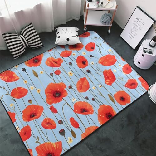 Tapis velours fin coquelicots sur ciel bleu de 152x99 cm - 4