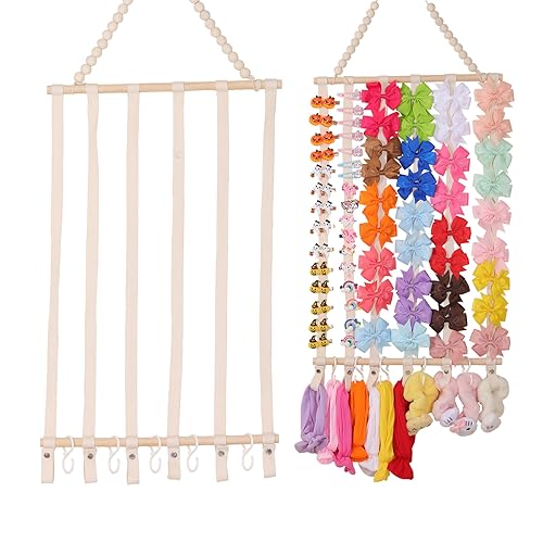 Image of YOcity Bow Organizer for Girls Baby Headband Holder Bow Holder for Kids Hair Accessory Storage Headband Organizer for Girls Wall Room Baby Nursery Decors (Beige)