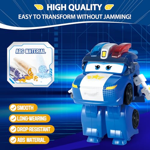 Super Wings Transformable Toys Playset, 5 in Marty and Lucie Airplane Transforming Figures Toys Set, 2 in 1 Mode Rescue Bots Toy for 3-5 Year Old Boys Girls, Plane Toy for Toddlers Kids Age 3 4 5 6