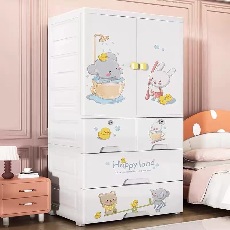 Image of LERIMO Multipurpose Stackable Plastic Cupboard Drawer for Clothes Storage, Almirah for Clothes, Foldable Wardrobe Cabinet Organizer for Office, Kitchen, Bathroom (Elephant-HSM17144, 4 - Layer)