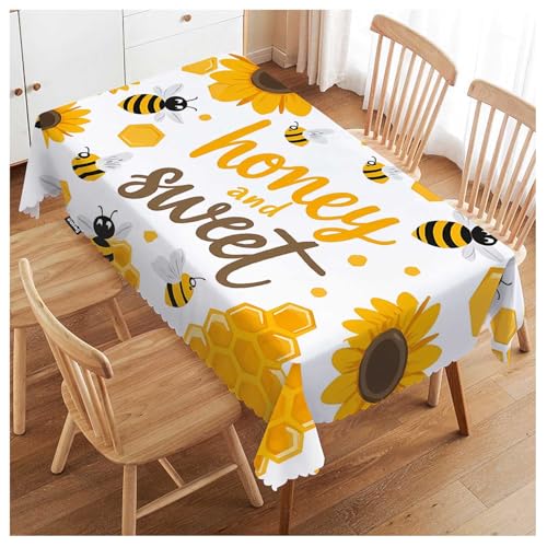 Swono Tablecloth 52"X70" Bees Yellow, Sweet Honey Sunflowers Bees Rectangle Table Cover Anti-Oil Tablecloth for Dining Tables, Parties, Wedding and Banquet Decoration