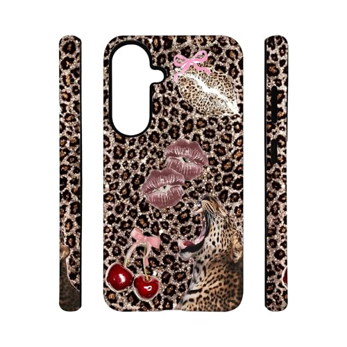 qizjio Cheetah Print Phone Case – Cherry Lipstick Leopard Pattern, Shockproof Protective Cover for Samsung Galaxy S26 Plus by qizjio - Used condition - US$7.43