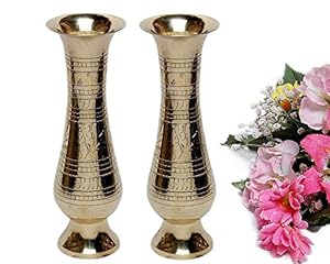 Brass Chain Metal Pure Hand Crafted Pair Brass Flower Vase for Home Decoration Size 2.5 x 2.5 x 7 Inch of Brass Set of 2 Vase